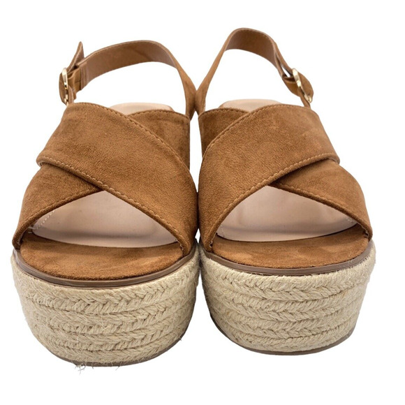 Boho Betani Sky High Platform Cottage Wedge Espadrille Leather Strap 7.5 Sandals - Picture 2 of 9